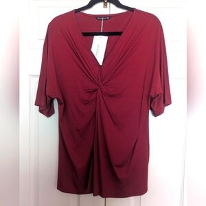 Burgundy Bloomchic 14-16 Twist V Neck Top